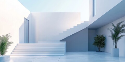 Fototapeta premium Modern modular white townhouses, showcasing minimalist residential architecture in exterior design. 3D rendering, Generative AI