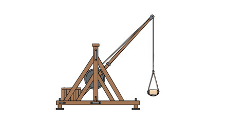 Conceptual depiction of a medieval trebuchet, a siege engine used for launching projectiles from a distance historically