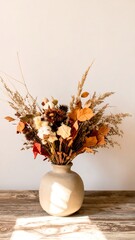 Dried flower arrangement in a vase
