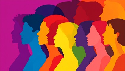 Diverse profile silhouettes in rainbow spectrum