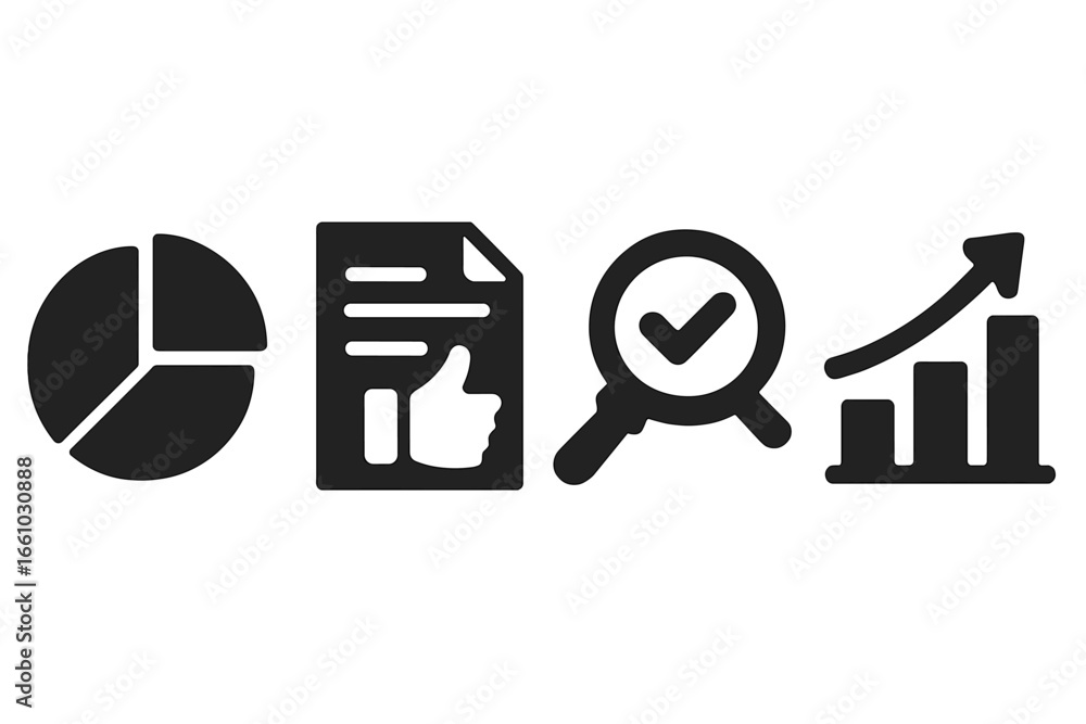 Aufkleber feedback analysis and business reporting vector icon set. solid glyphs for data analytics, pie chart