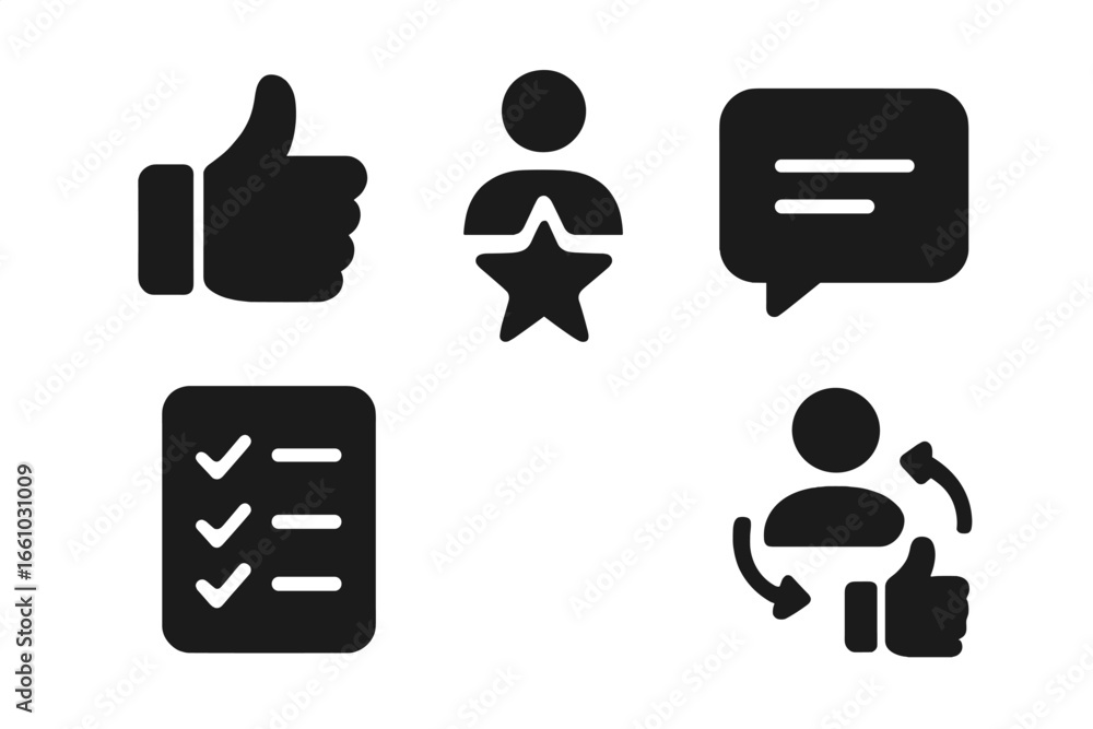 Poster feedback system icon set. solid glyph vector icons for customer review and user rating. includes lik