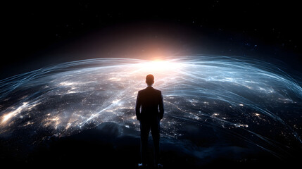 Fototapeta premium Man Gazing at Earth Network