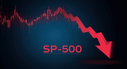 Fototapeta premium A downward trending graph with a prominent red arrow indicates a decline in the SP-500 market index, suggesting bearish market conditions.