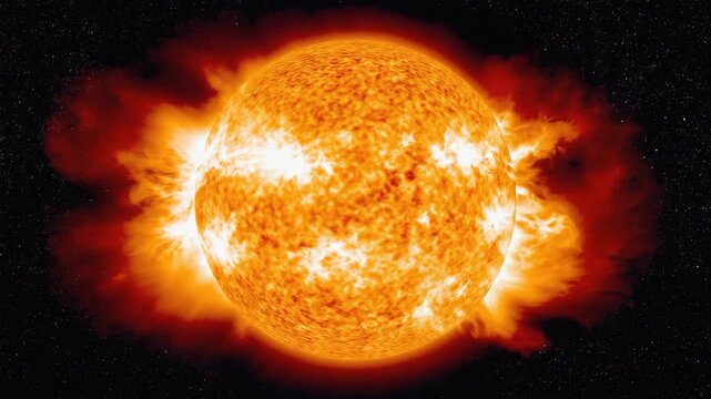 Sonne im Weltall &ndash; strahlender Stern mit leuchtenden Sonnenstrahlen im Kosmos