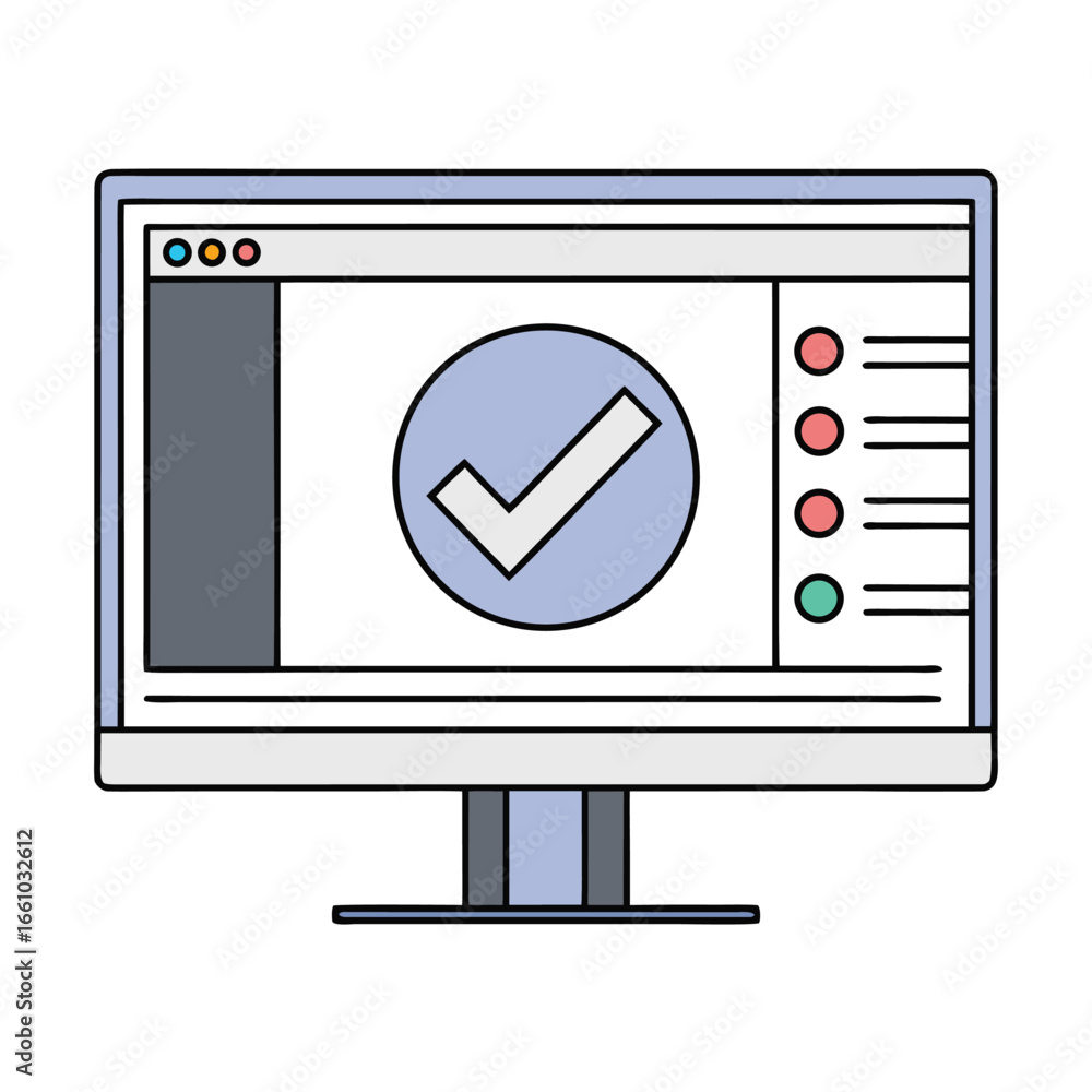 Fototapete computer screen displaying a checkmark and list items on a white background tick