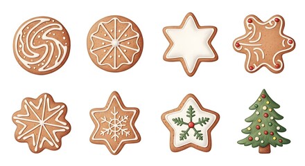 A delightful collection of festive gingerbread cookies shaped like snowflakes stars and a cheerful Christmas tree perfect for holiday celebrations