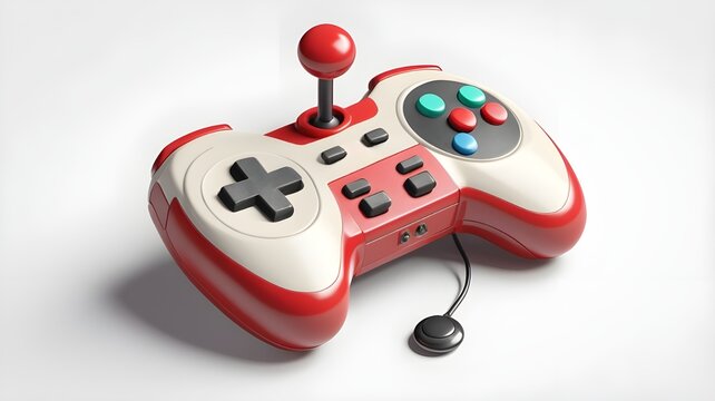 Retro 3D game controller with joystick and single red button
