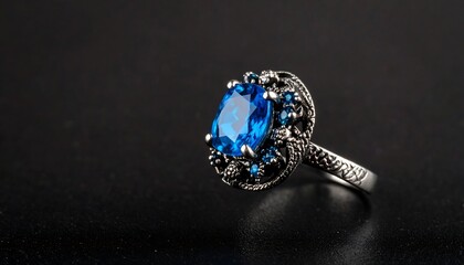 Elegant blue gemstone ring on dark background