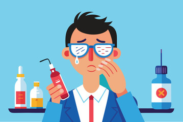 Sad man in suit with medical supplies and crying male