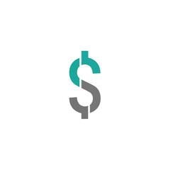 Dollar sign icon, split in half with the top portion in teal and the bottom in gray.
