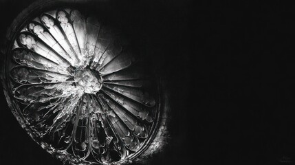 Obraz premium Ornate ceiling rosette in monochrome, detailed, against dark backdrop