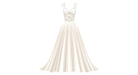 Elegant wedding gown vector illustration showcases intricate lace bodice and flowing a-line skirt perfect for bridal designs and event planning