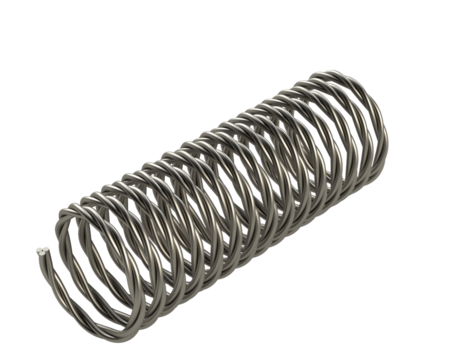 Metal coil spring isolated on transparent background, showcasing its spiral form, elasticity, and mechanical function in engineering applications