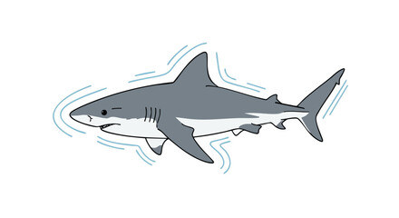 Obraz premium Grey predator of the marine world, an illustration of a solitary great white shark swimming, captured in a clean and simple design, aquatic apex