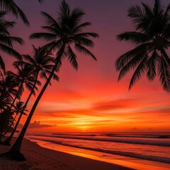 Cinematic Tropical Sunset with Palm Tree Silhouettes