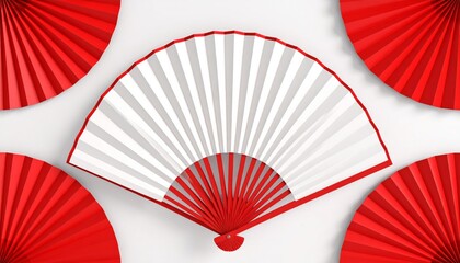 Bright red folding fan with traditional patterns