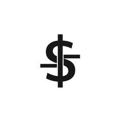 Simple black and white graphic illustration of a dollar sign symbol, isolated.