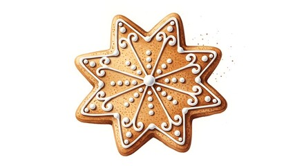 Captivatingly Decorated Star Shaped Biscuit With Intricate White Icing Patterns Perfect For Festive Season Celebrations