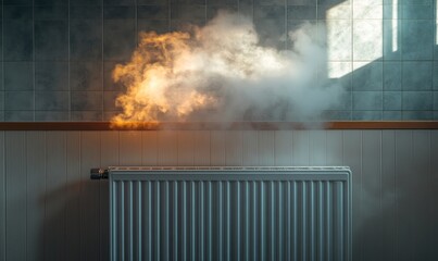 Winter heating season air pollution from burning fossil fuels, captured as CO2 emissions from central heating stations contributing to poor air quality and global warming, Generative AI