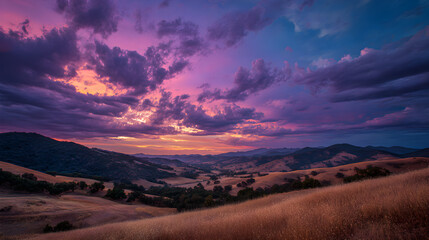 Fototapeta premium Dramatic Sunset Over Rolling Hills