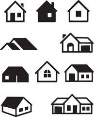 Houses Icons Set. Architecture, Property, Housing, Home Symbols Vector Design.