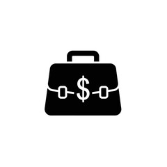 A black silhouette of a briefcase with a dollar sign prominently displayed on its front, symbolizing finance and business.