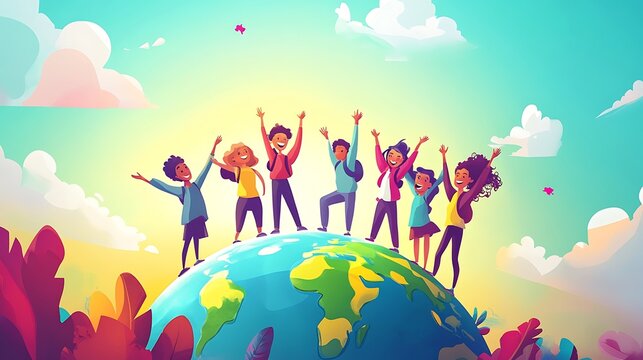 Diverse children celebrate global unity