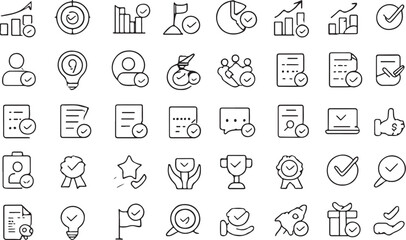 Collection of black and white outline icons with checkmarks