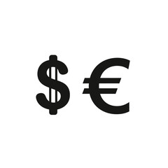 Simple graphic of the US dollar and Euro currency symbols.