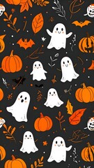 Cute Halloween pattern, dark background