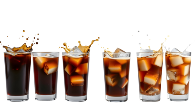 Iced Coffee Progression A Series of Glasses with Ice and Drink