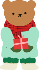 Cute Flat Illustration of Teddy Bear Character Holding a Gift Icon