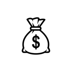A simple line drawing of a money bag filled with dollars.