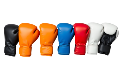 Colorful Boxing Gloves Arrayed in a Row