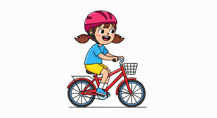 Girl riding bicycle cartoon illustration
