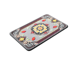 Ornamental Rug with Floral Center and Decorative Border