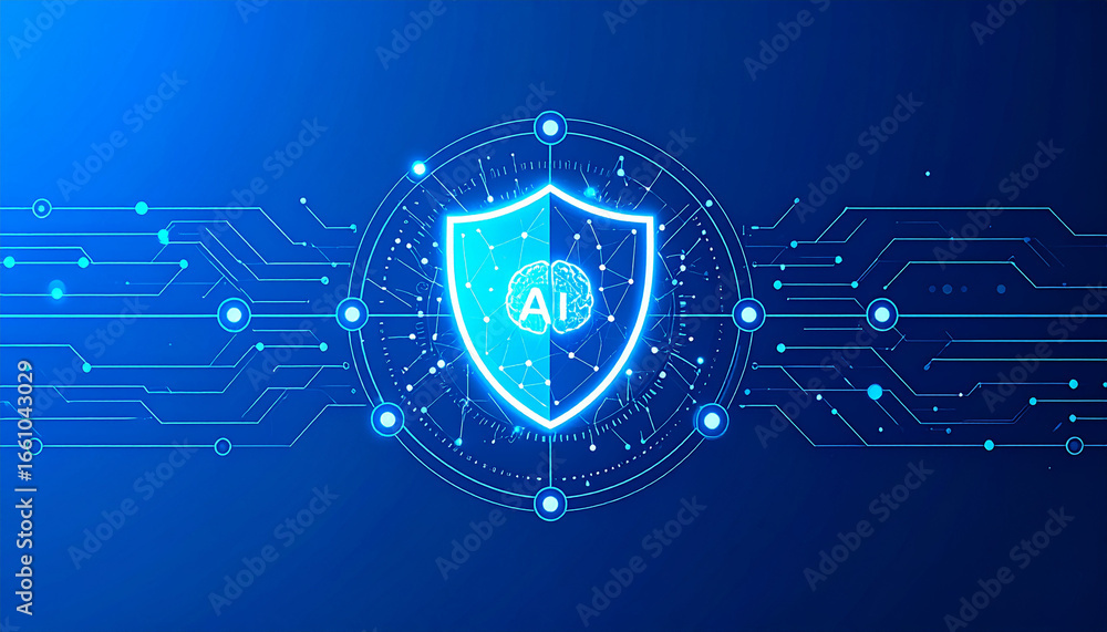 Aufkleber digital shield with ai concept representing cybersecurity, data protection, and network security.