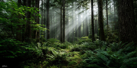 Obraz premium A Misty and Ethereal Forest Landscape