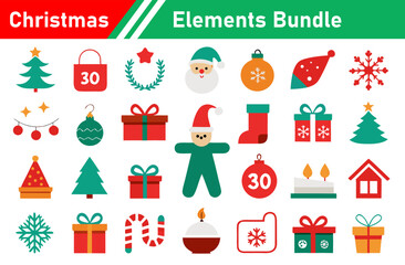 Festive Christmas Elements Bundle with Trees Gifts Santa and Decorations