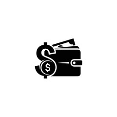 Wallet with dollar sign and bills, symbolizing finance and wealth.