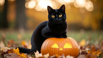 Black cat halloween pumpkin - Powered by Adobe