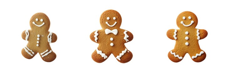 Set of Gingerbread Man Cookies Isolated on Transparent Background. PNG