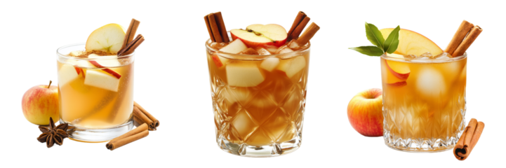 Set of Glasses with Apple Cider Isolated on Transparent Background. PNG