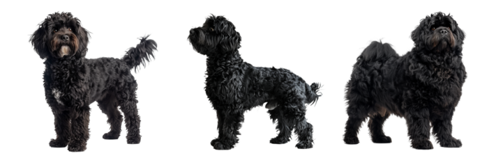 Set of Black Poodle Isolated on Transparent Background. PNG