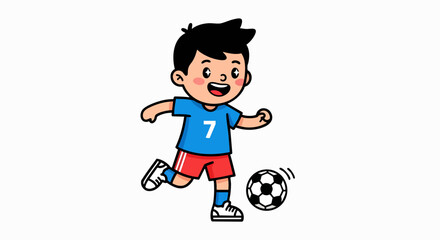 Cartoon boy kicking soccer ball
