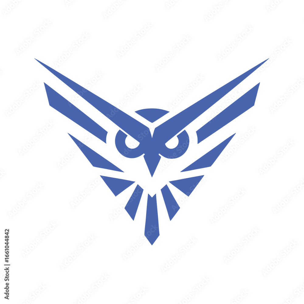 Poster blue geometric owl logo with sharp angular wings and eyes vector