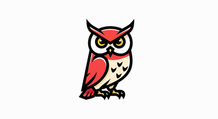 Obraz premium Cartoon owl illustration red and cream