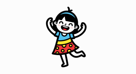 Obraz premium Cheerful girl cartoon illustration