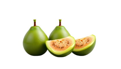 Exotic Green Fruits with Sliced Sections Displaying Unique Interior